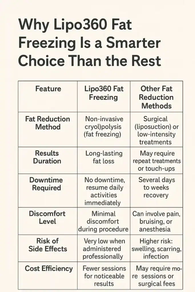 Is it possible to permanently freeze fat cells? 2 Table showing benefits of fat freezing to remove fat cells Nantwich from Lipo 360
