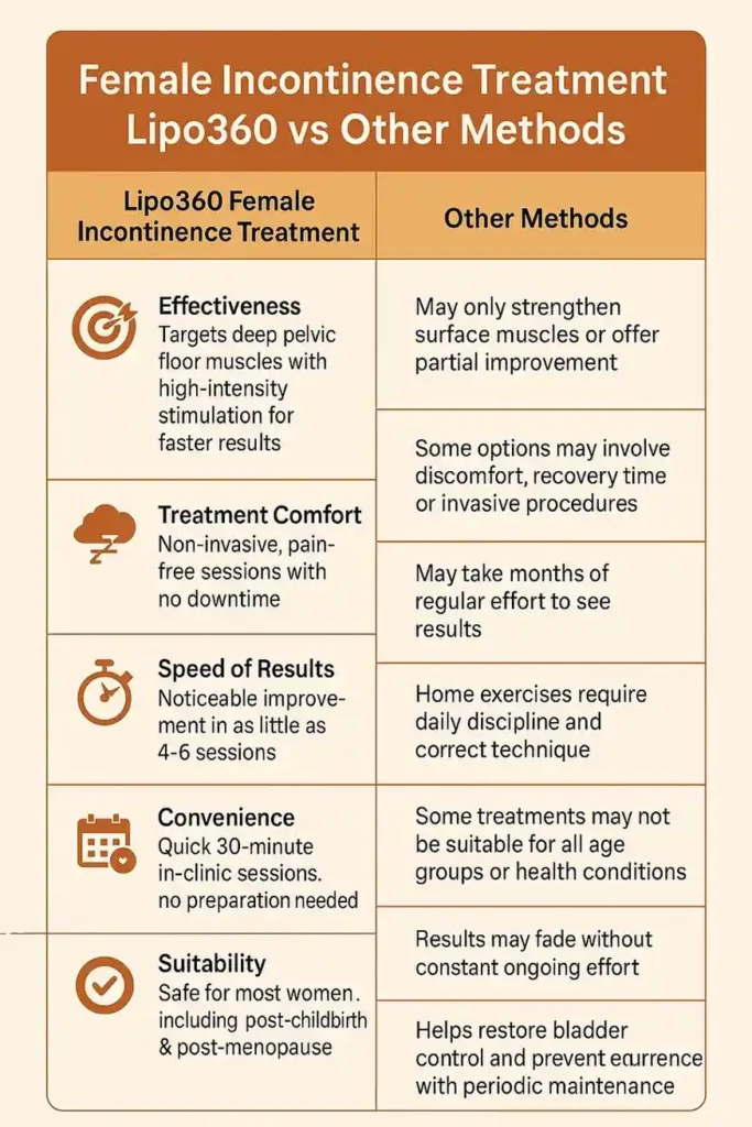 Comprehensive Guide To Female Incontinence Treatment Options 1 Table showing benefits of incontinence treatment Nantwich